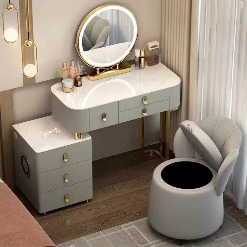 

Solid wood bedroom dresser smart home multi-functional Nordic black technology dressing table audio Bluetooth light luxury simpl