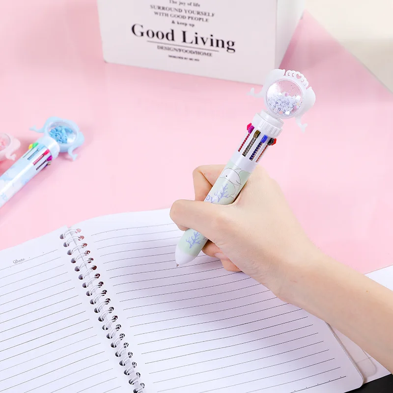 10Pcs/Lot Cute Dolphin 10 Color Ballpoint Pen Kawaii Cartoon Sequins Multicolor Writing Pens School Supplies Office Stationery