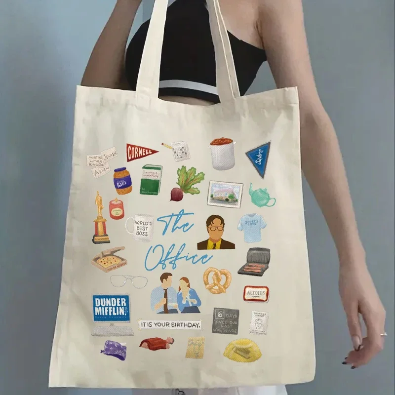 

1 Pc The Office Pattern Canvas Bag Trendy Women Tote Bags Books Storage Travel Storage Clutch Gift for Her High-capacity Case