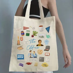 1 Pc The Office Pattern Canvas Bag Trendy Women Tote Bags Books Storage Travel Storage Clutch Gift for Her High-capacity Case