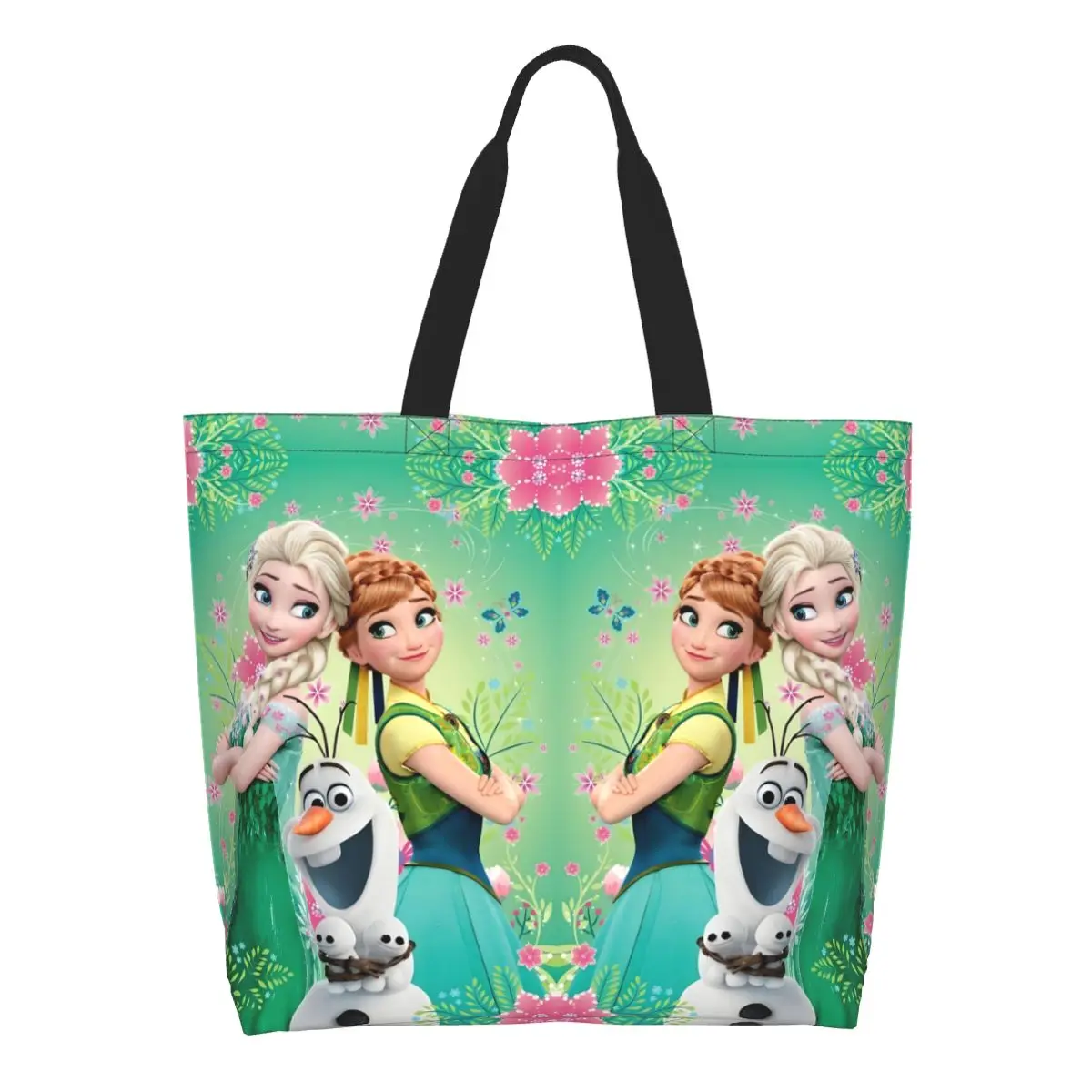 

Custom Fashion Frozen Shopping Tote Bag Recycling Animated Musical Fantasy Film Canvas Grocery Shopper Shoulder Bag