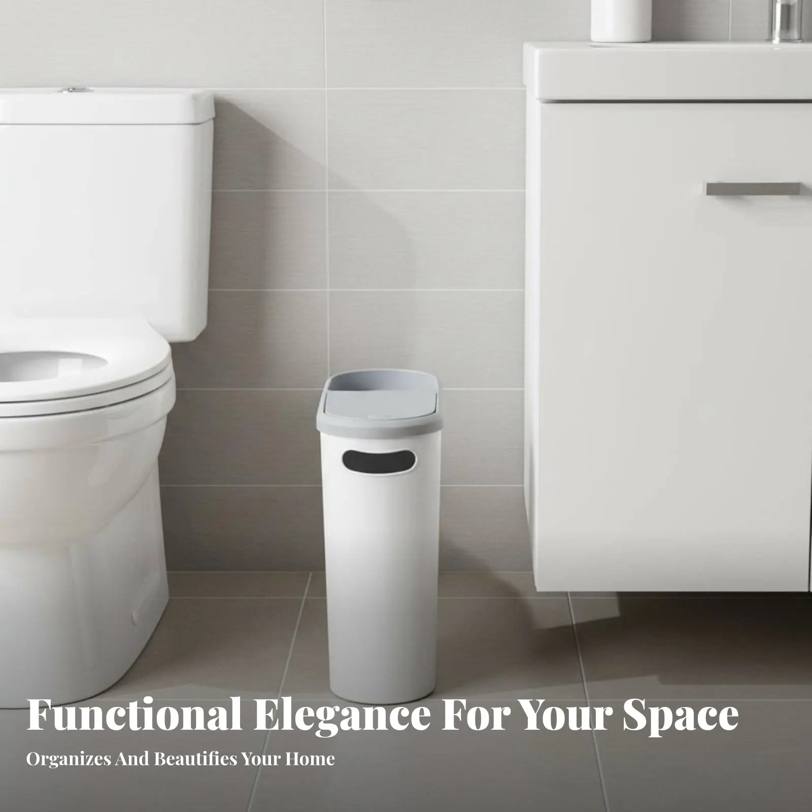Push Button Trash Can Space Saving Slim Trash Can Narrow Space Wastebasket Easy Cleaning Narrow Garbage Bin 10L Capacity