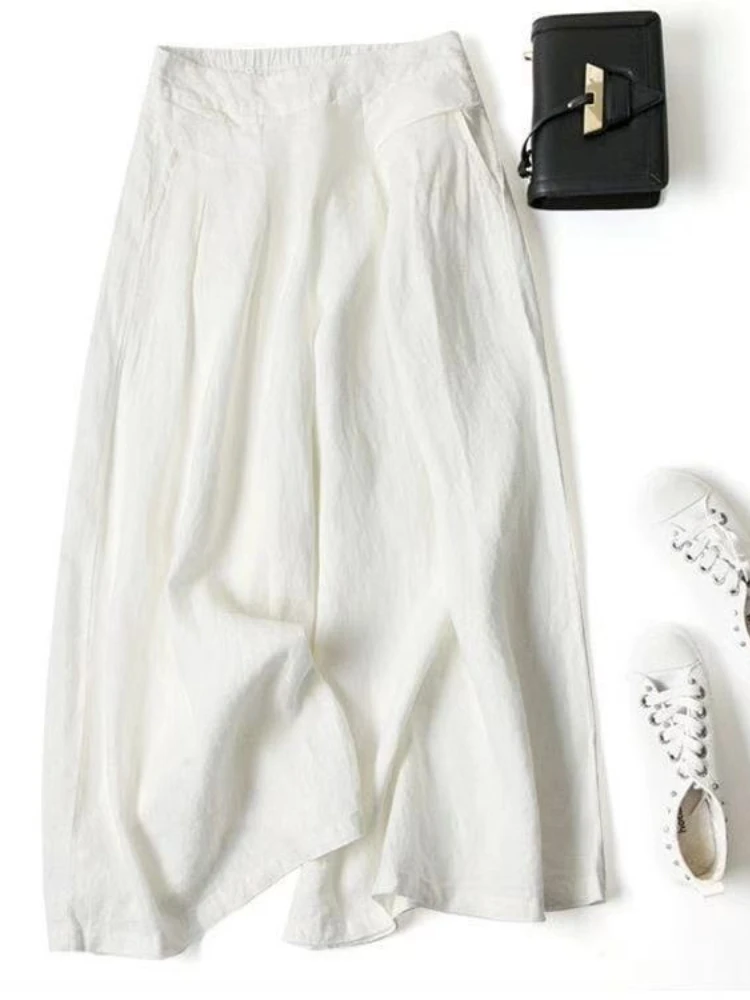 Novo no verão algodão linho calças femininas de perna larga lazer moda formal calças streetwear elegante solto roupas femininas