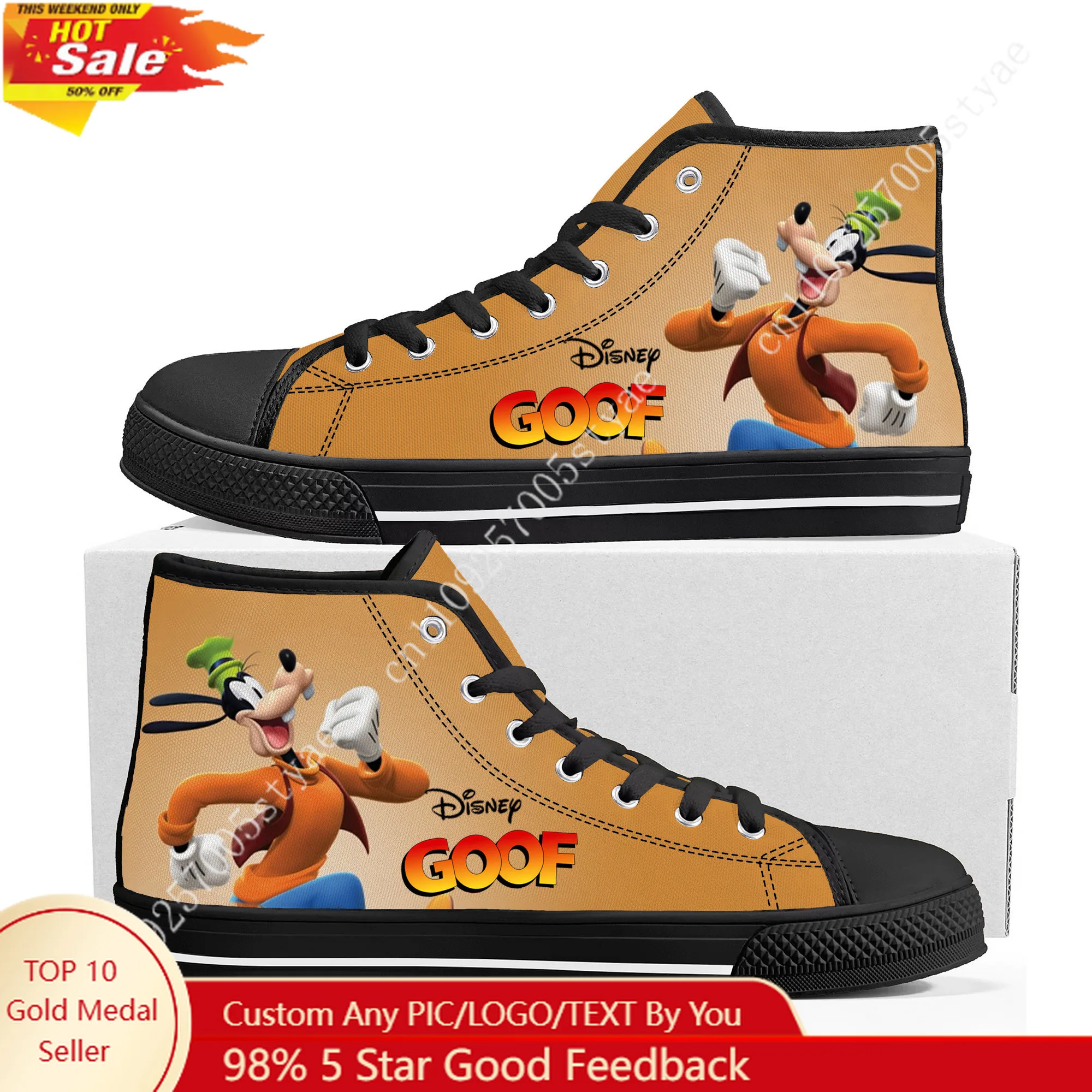 Disney Goofy High Top High Quality Sneakers Mens Womens Canvas Sneaker Ghana Hiking Fashion Casual Shoes Custom Shoes
