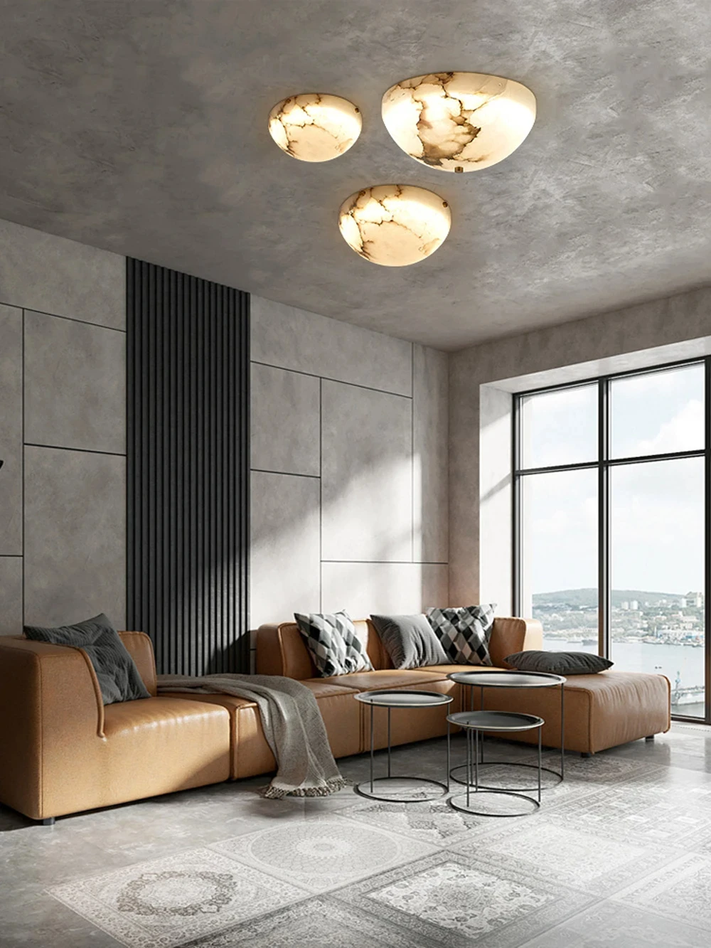 

Natural marble round dimmable LED pendant light, living room entrance ceiling light YX698TB