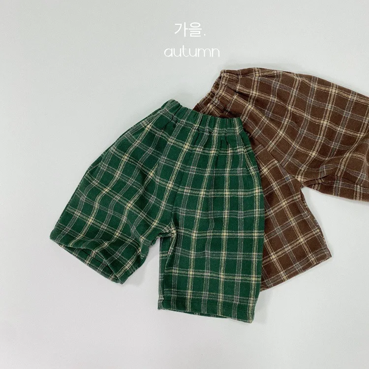 Kinder Jungen karierte Hosen Frühling Herbst gewebtes Material breite Beine Kinder Jungen Hosen modische Jungen kurze Hosen – Detail 7
