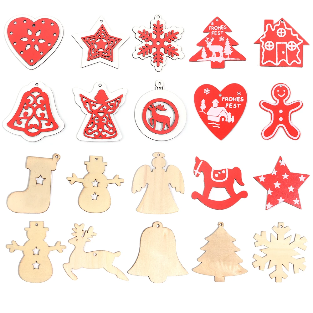 

6-10Pcs/Bag Wooden Christmas Decorations Creative Christmas Tree Pendant For Holiday Party Home DIY Decoration Xmas Tree Pendant
