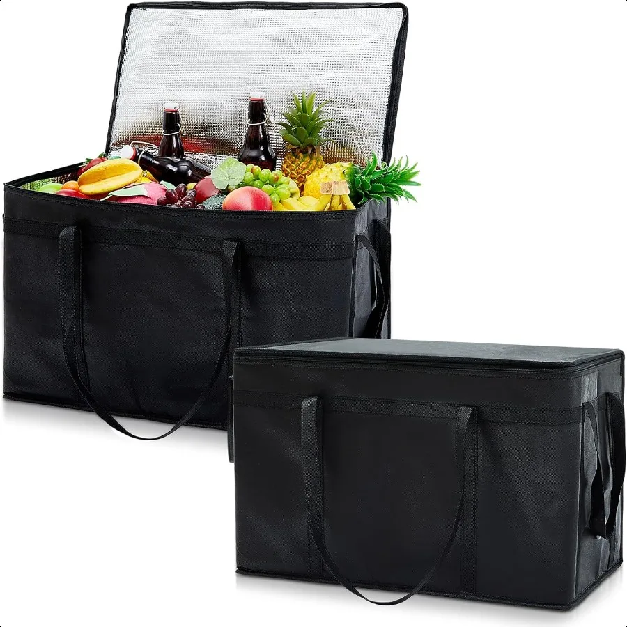 

2 Insulated Food Delivery Bag XXXL Large Capacity Hot Cold Grocery Tote Bag Reusable Warming Cooler Pizza Catering Carrier for