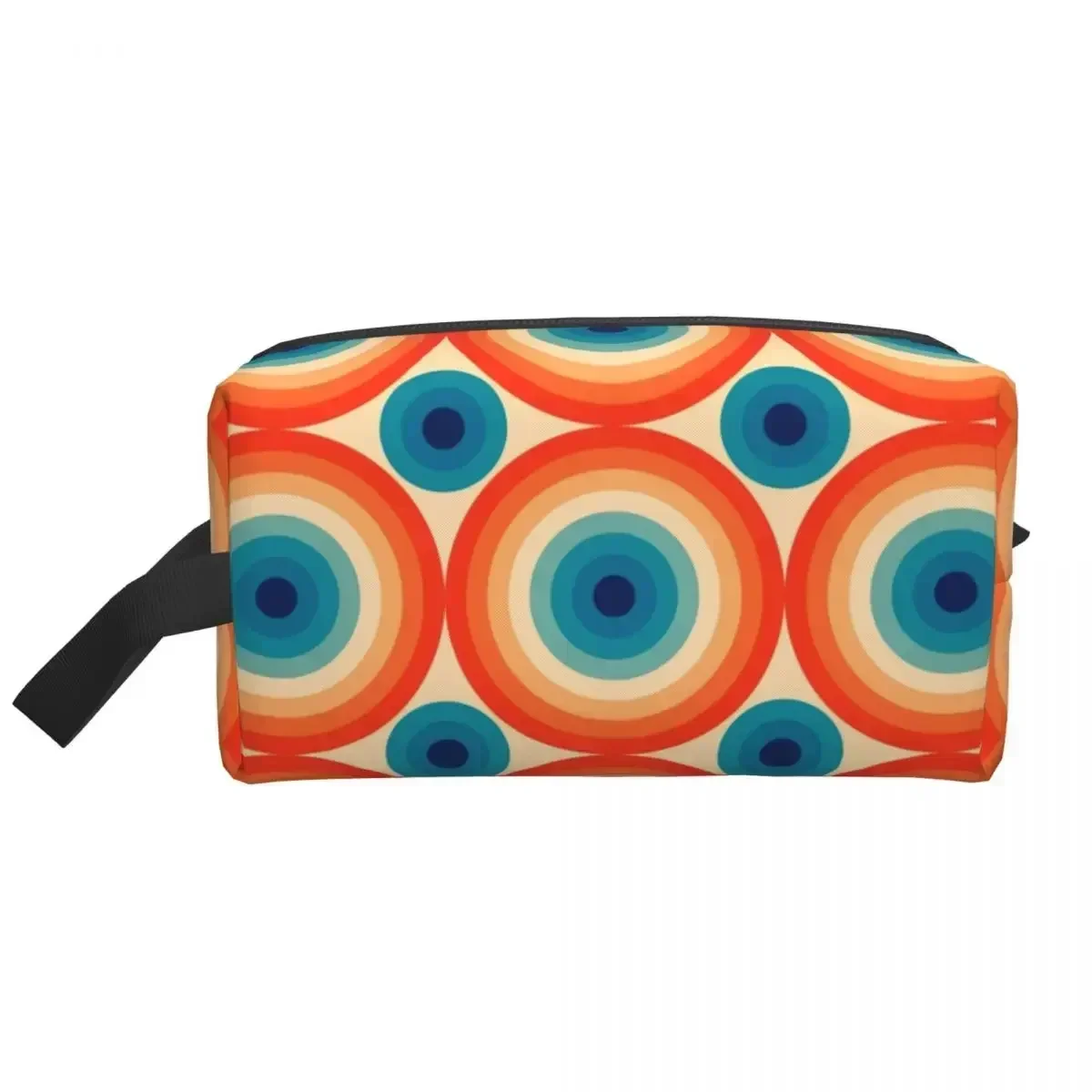 70s Polka Eye Illusion Dot Pattern In Orange And Blue Travel Toiletry Bag Mid Century Makeup Cosmetic Organizer Storage Dopp Kit