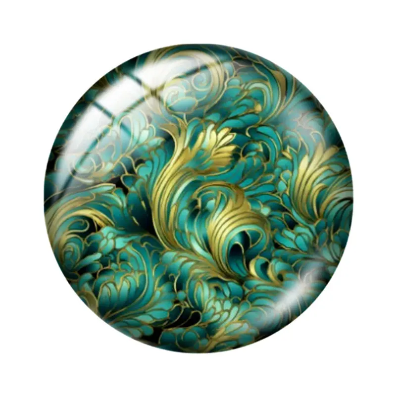 Motifs d'or et de sarcelle, 10 pièces, 12mm/18mm/20mm/25mm, photo ronde, cabochon en verre, démo, dos plat, résultats de fabrication
