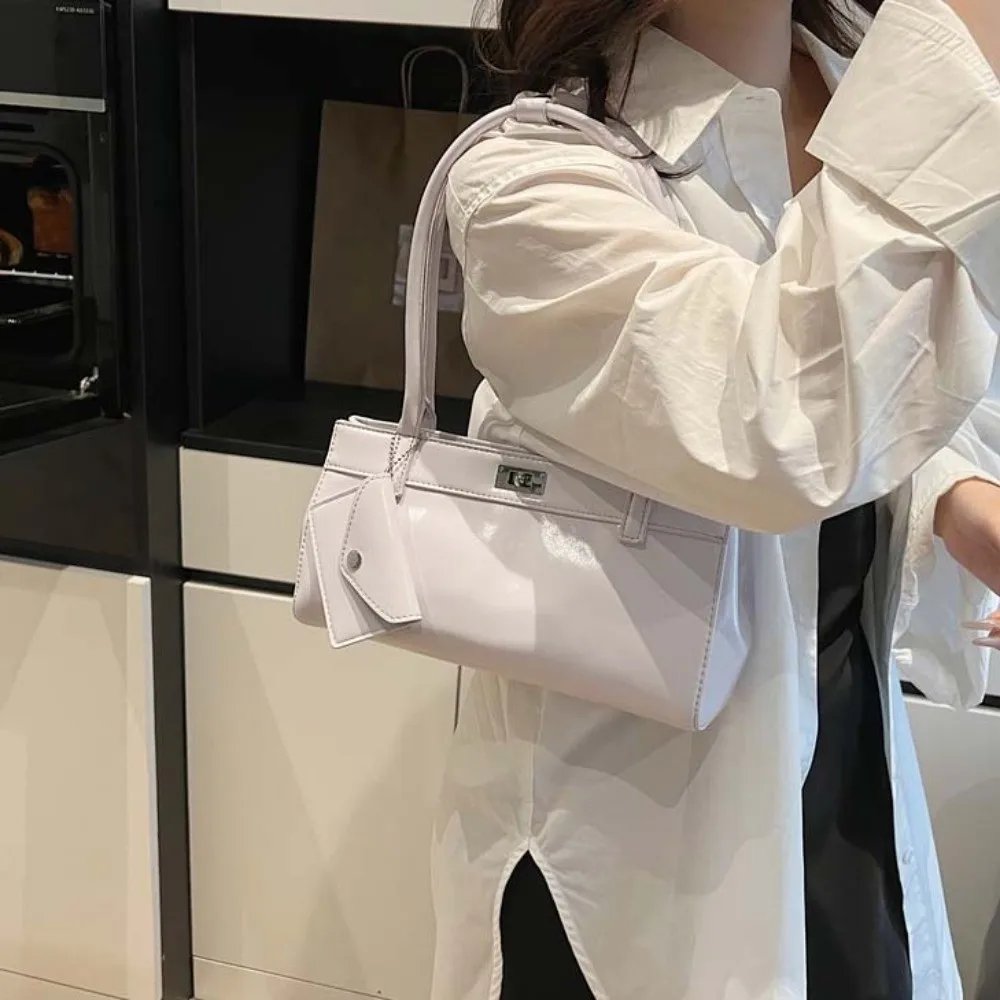 

All-match Sweet French Stick Handbag Y2K 2 IN 1 PU Shoulder Bag Solid Color Hanging Pouch Texture Underarm Bags Women