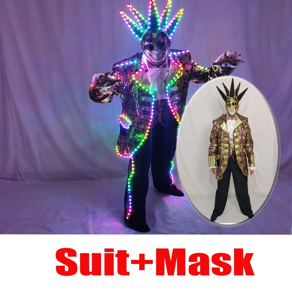 Volledig gekleurde LED-jas voor Tron-pak LED-pak met masker - Glow-in-the-Dark kostuum voor feesten en evenementen