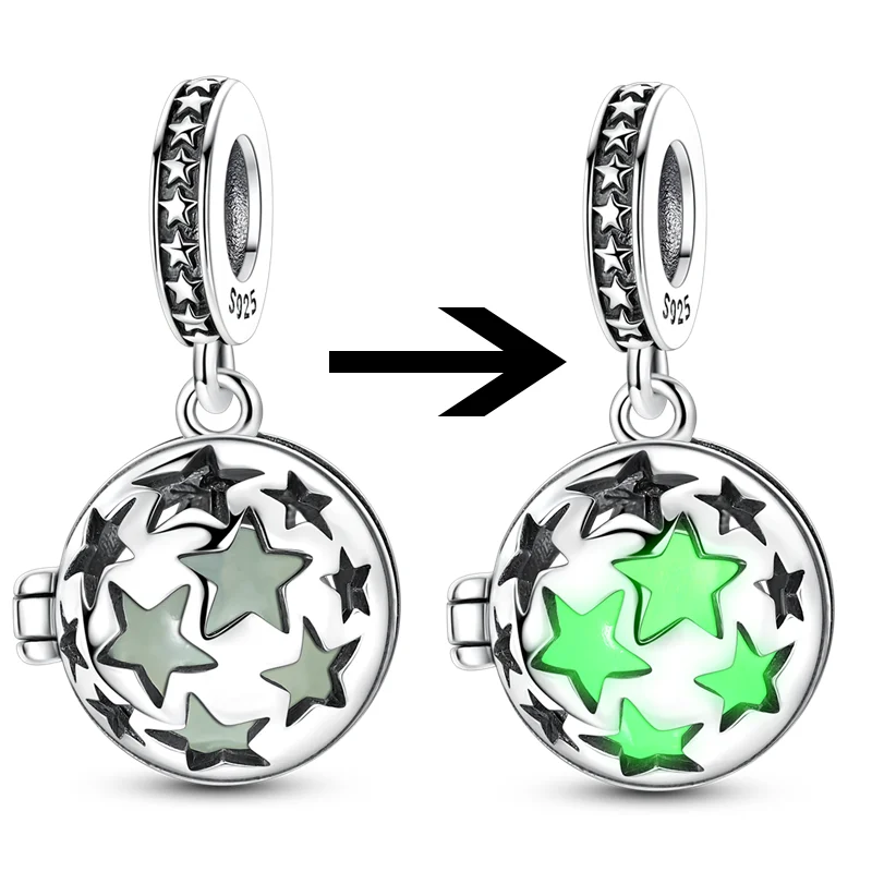 

925 Sterling Silver Charms Bead Luminous Stars Dangle Fit Original Bracelet DIY Women Jewelry