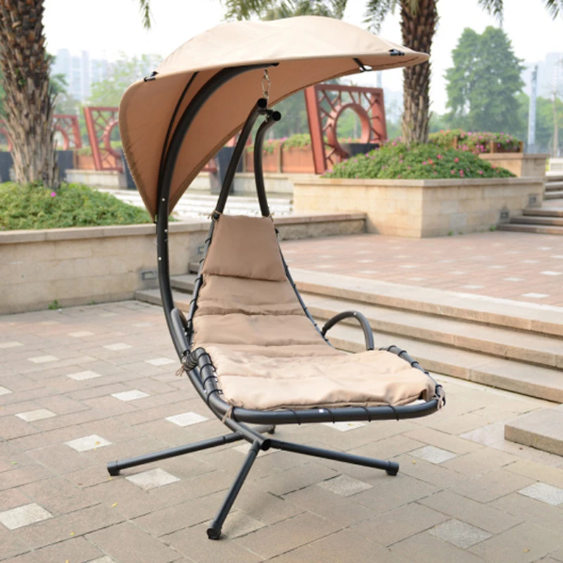 

Garden Metal Swing chair Hanging swing bed with cushion Stand cover Air Porch Swing Hammock Chair with Canopy Khaki