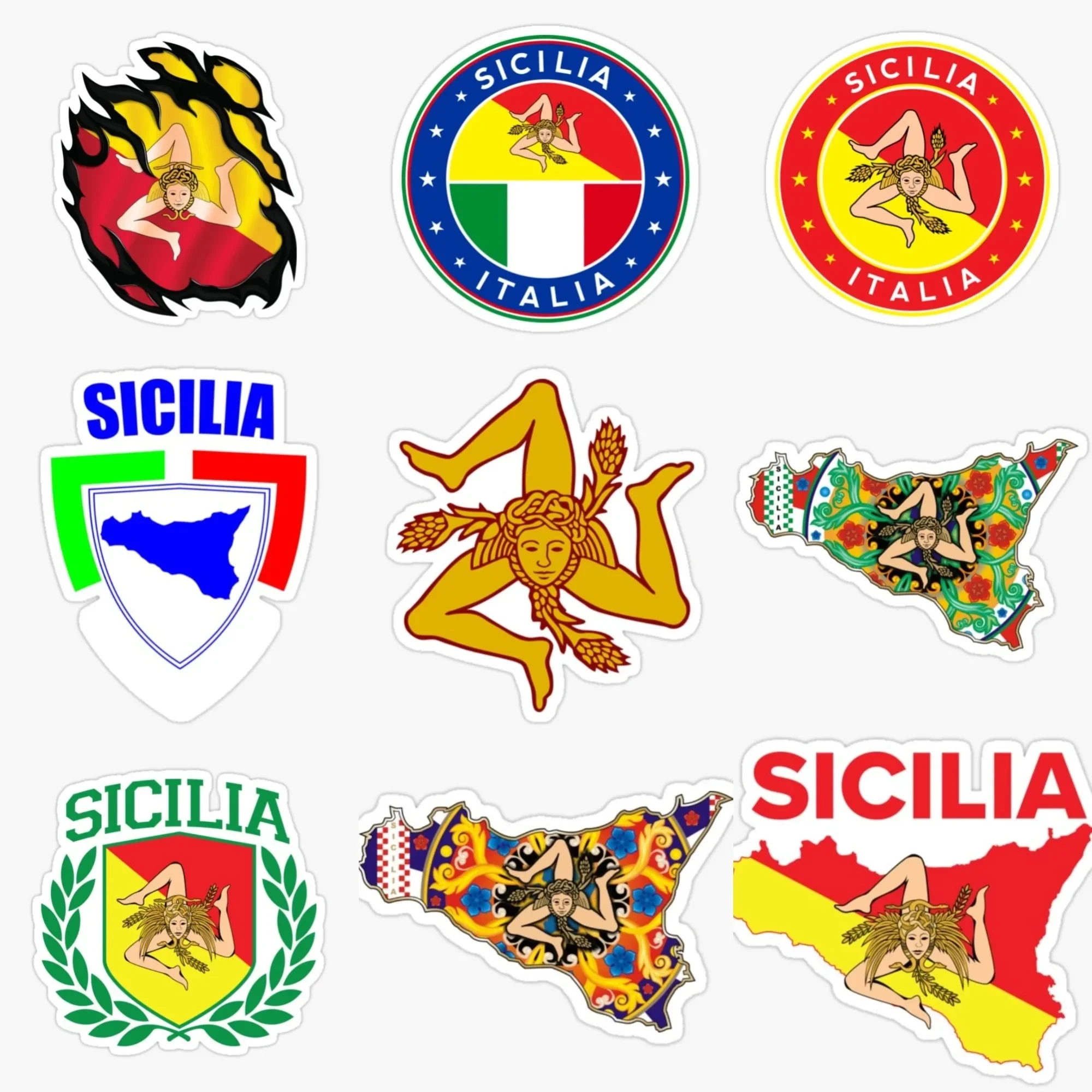 

Sicilia Flag Map National Emblem PVC Waterproof Stickers for Decorate Car Van Helmet Window Wall Bicycle Fridge Decal