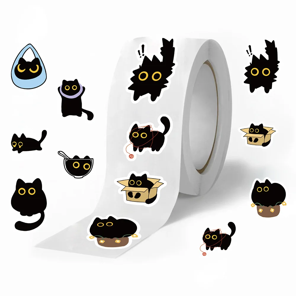 

100-500Pcs Cartoon Cat Roll Stickers DlY Party Guitar Phone Decoration Label Stationery Name Stickers Animal Decal Kid Toys