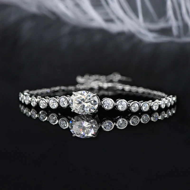 

IOGOU Luxury 3.0ct Oval Cut D Color Moissanite Bolo Tennis Bracelet for Women 925 Silver Certified Fine Jewelry Valentine's Gift