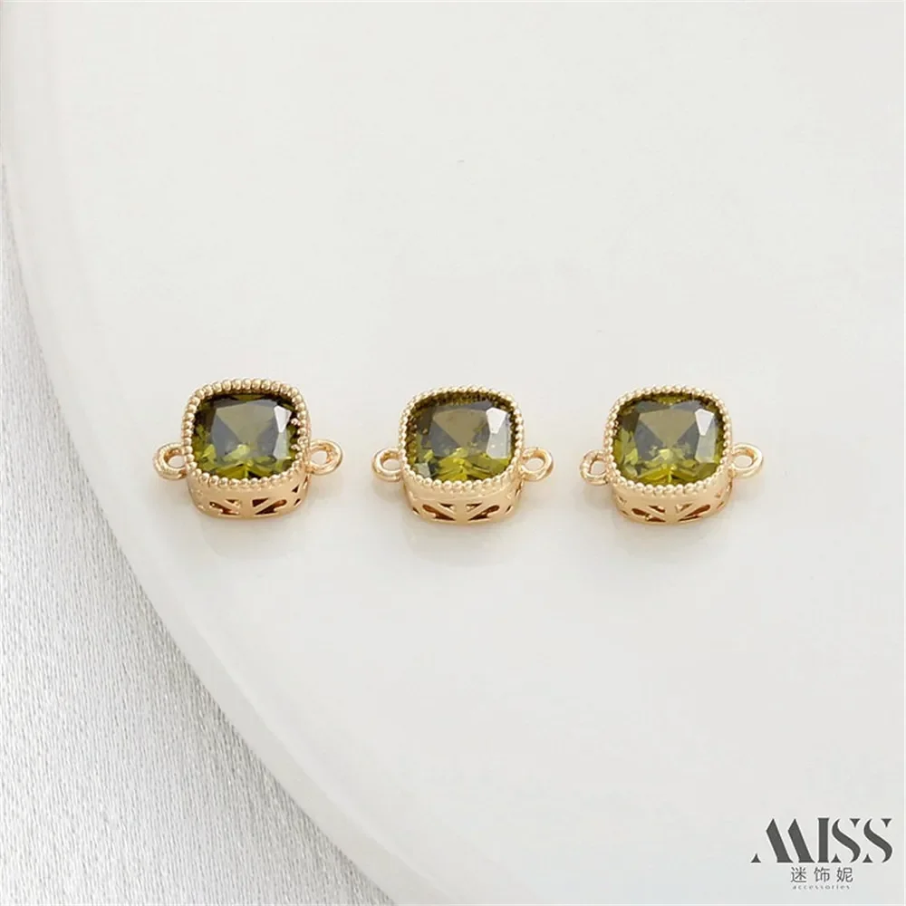 Liontin Ganda Persegi Berlapis Emas 14K dengan Zirkon Berwarna untuk Aksesori Pembuatan Perhiasan Gelang Kalung DIY