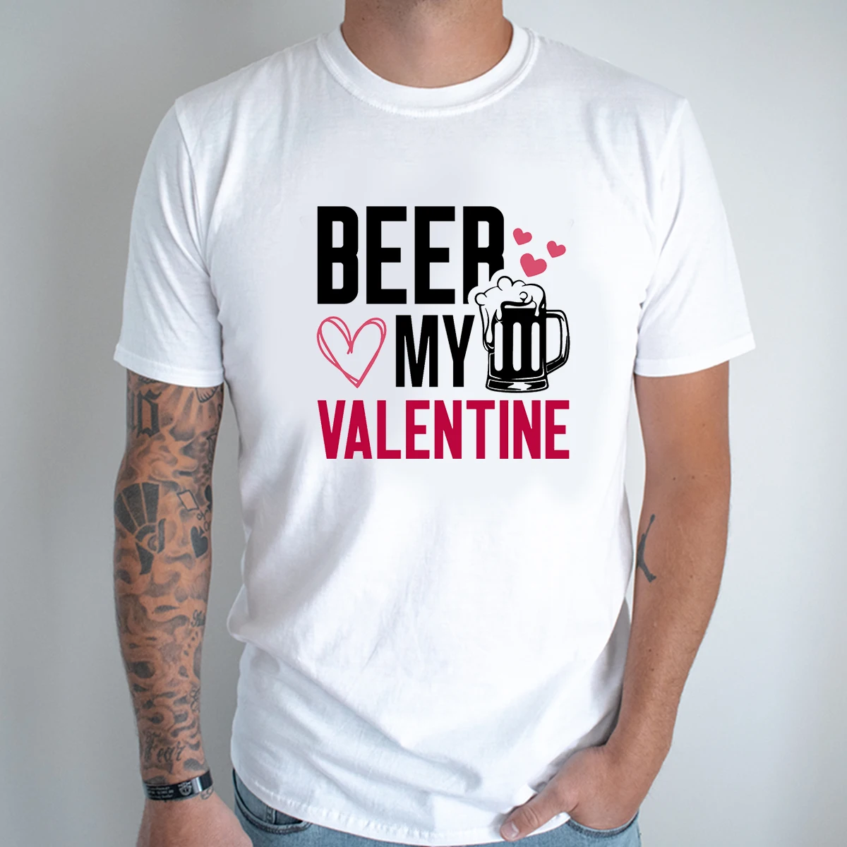 

Мужская футболка Beer My Valentine с буквенным принтом, модная тенденция, футболка для мальчиков-подростков, летняя забавная мужская одежда, белый топ с короткими рукавами