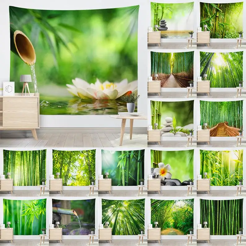 Home Decoration Bamboo Forest Pattern Bright Vitality Series Wall Hanging Tapestry  Cloth Cushion Background