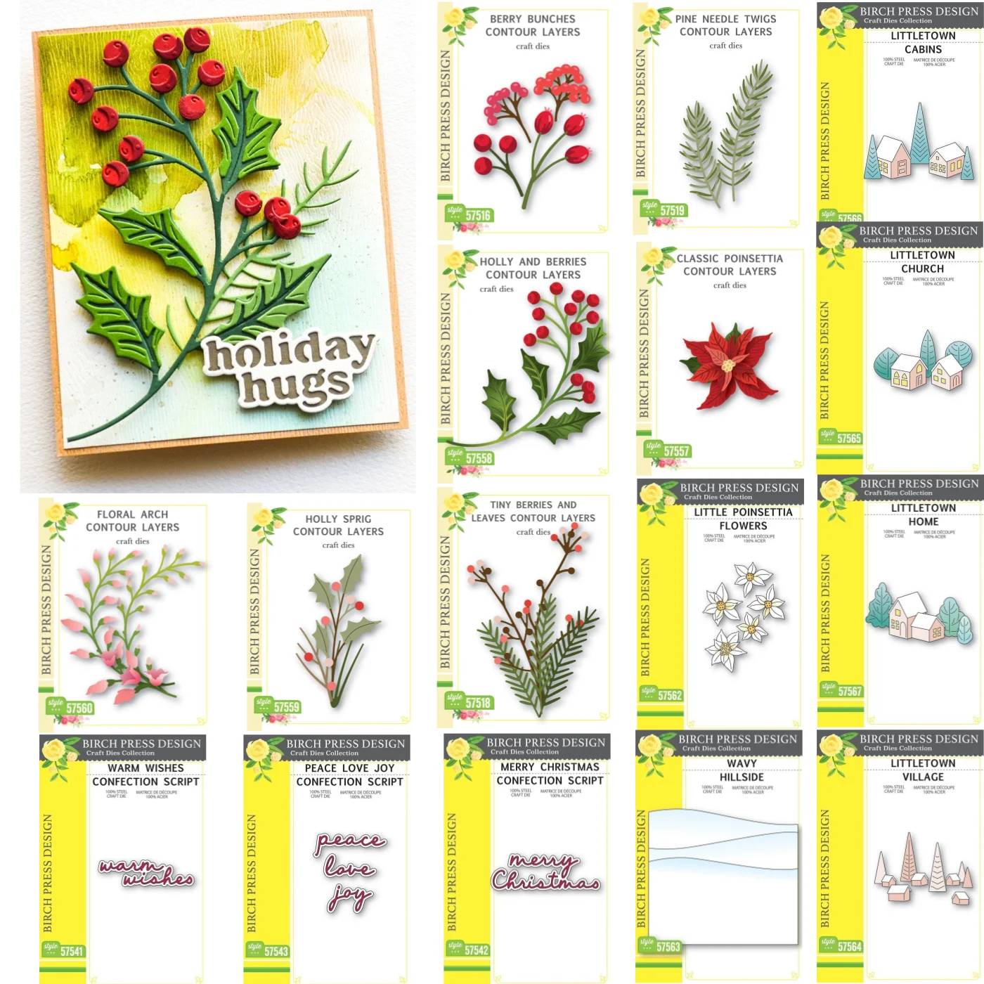 

2024 New Christmas Leaves Plant Holly Berries Littlet Home Cabins Metal Cutting Dies DIY Greeting Card Making Scrapbook Craft