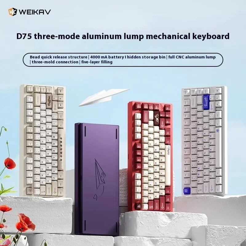 Weikav Lucky D75 Teclado mecánico RGB Tri Mode Teclado inalámbrico personalizado Teclado de aleación de aluminio intercambiable en caliente rápidamente desmontable