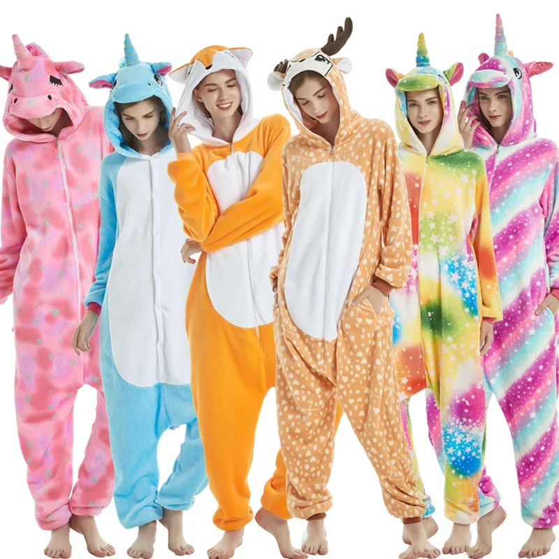 Boys Girls Kigurumi pajama sets panda unicorn pajamas for women pijimas onesie adults animal sleepwear winter warm pyjamas kids