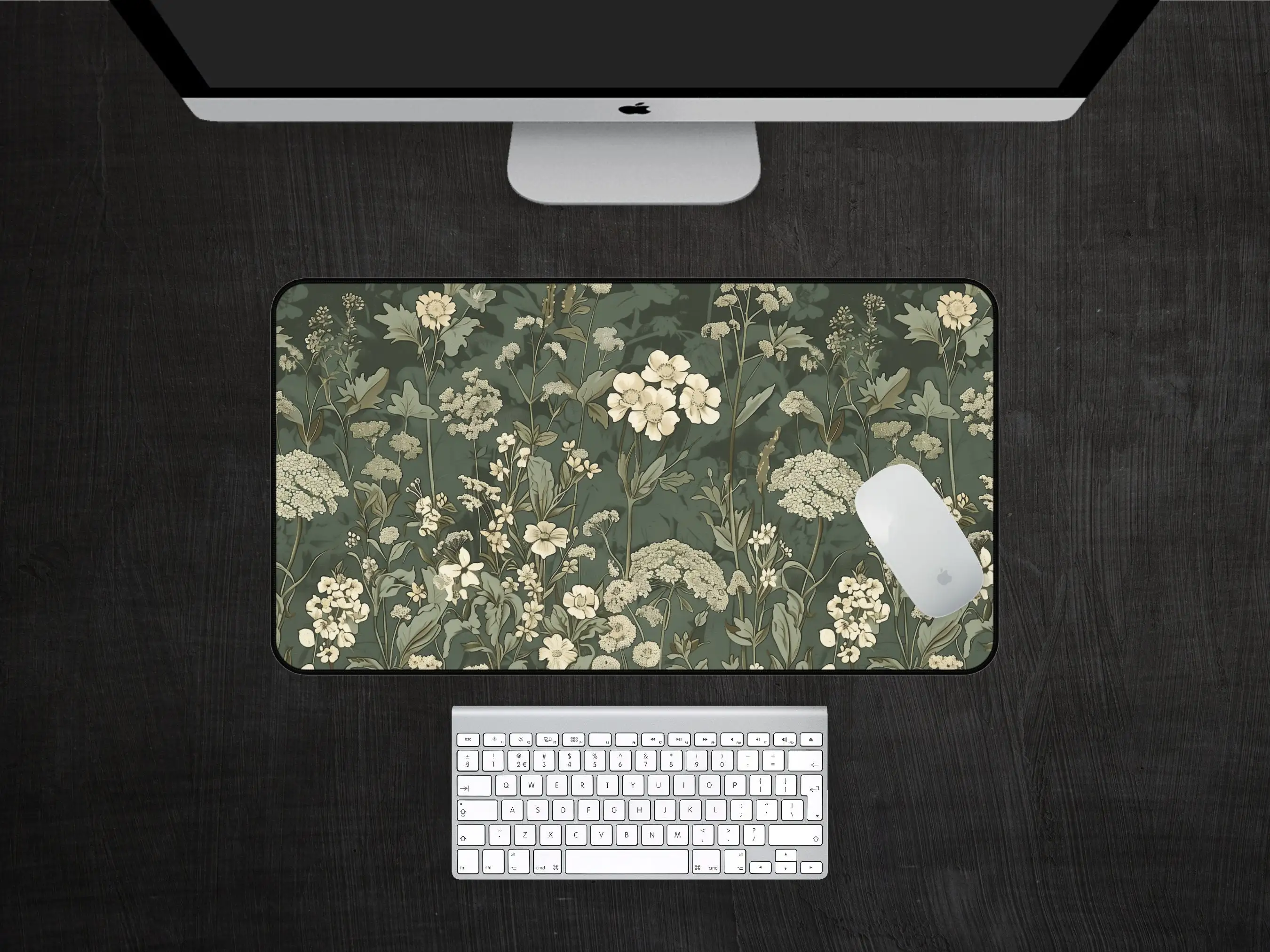 Green Vintage Floral Table Mat,non-slip and Waterproof Mouse Pad,office and Gaming Desk Decoration Mat,perfect Gift for Friends.