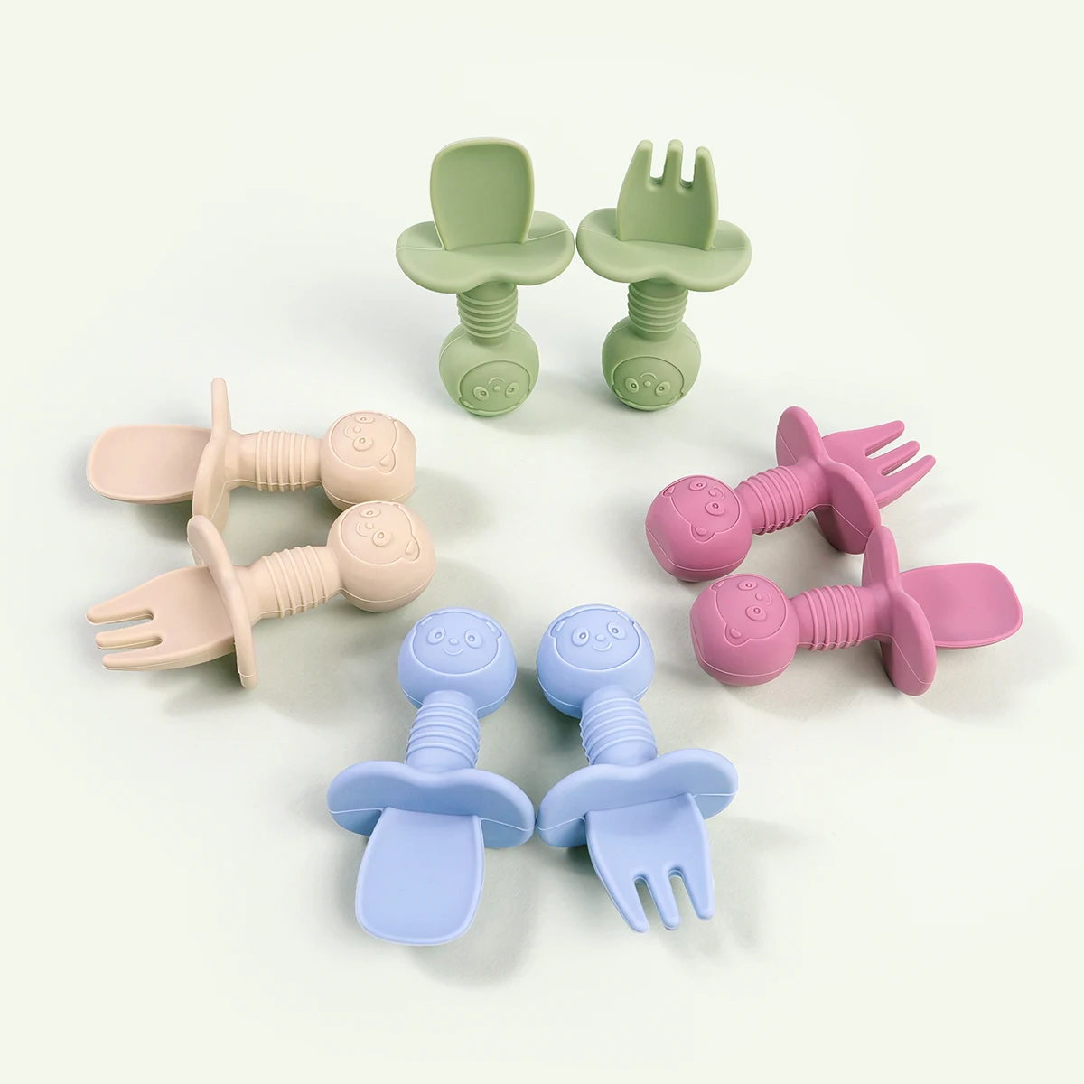 2pcs Food Grade Children Silicone Handle Spoon Fork Cutlery Baby Training Complementary Food Spoon Baby Feeding Spoon Fork