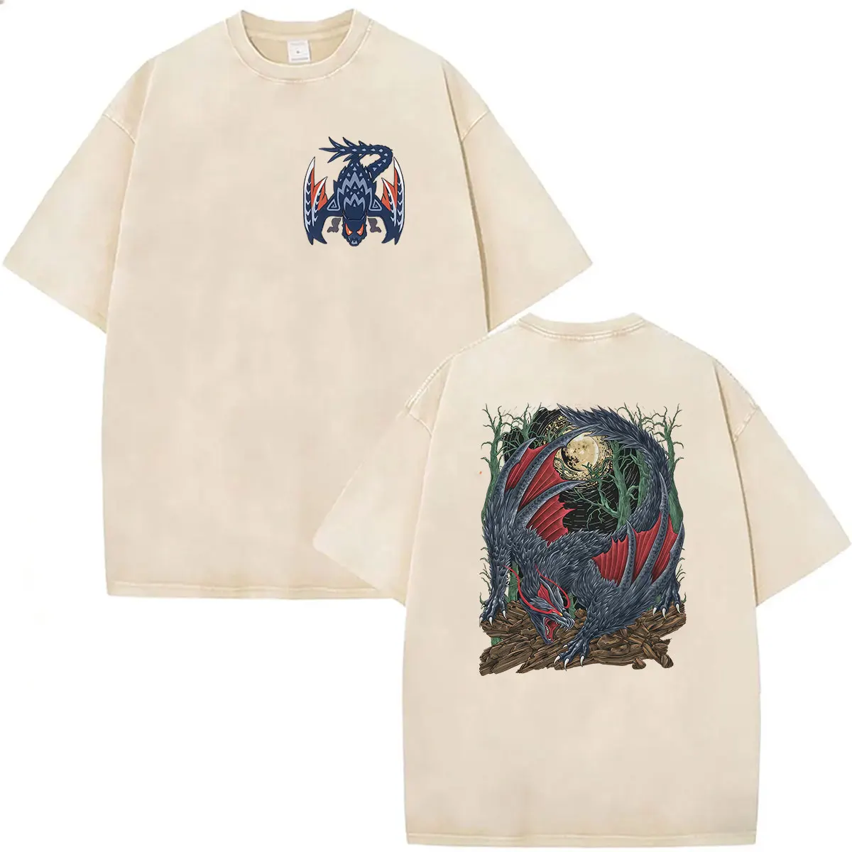 Washed Vintage Monster Hunter Nargacuga Game 2026 T Shirts Men's Gothic Clothing Fashion T-shirt Casual Cotton Short Sleeve Tees