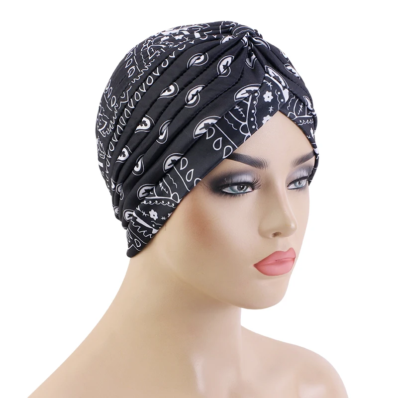 Neue Frauen Drucken Blume Knoten Krebs Rüschen Chemo Hut Beanie schal Turban Kopf Wrap Gestrickte Kappe Haarausfall Zubehör – Detail 26