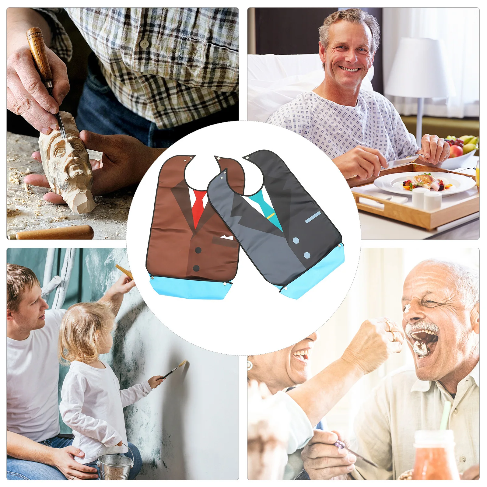

2pcs Waterproof Eating Aprons For Adults Printed Reusable Meal Bibs Elder Clothing Protector Anti-Oil Feeding Apron Health Care