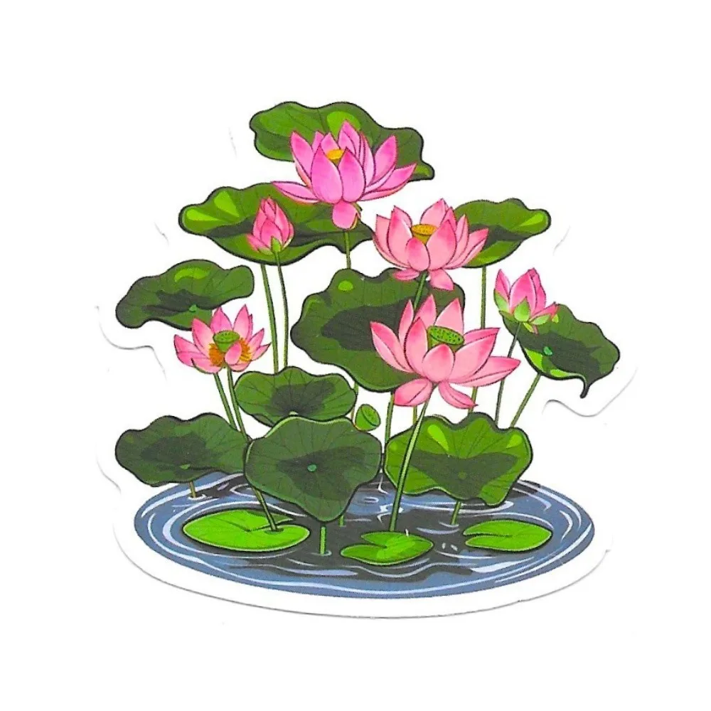 

1Pc Lotus Pond 2D Flat Vinyl Sticker, Waterproof Floral Decal for Car, Motorcycle Helmet & Scrapbooking