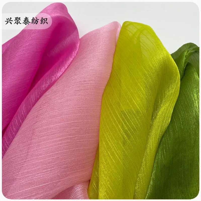 

Ice flower wrinkled shiny silk ancient-style Hanfu fabric light and slightly translucent dress evening gown performance skirt