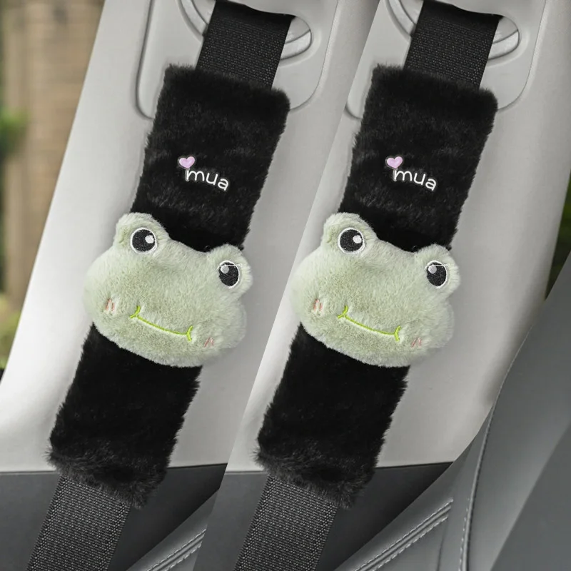 1/2pcs Cute Cartoon Frog Panda Car Seat Belt Cover Faux Rabbit Fur Auto Seatbelt Safety Shoulder Pad Soft Plush Protector