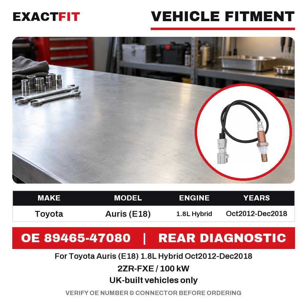 89465-47080 DOX-0622 Oxygen O2 Sensor for Toyota Auris E18 1.8L Hybrid 2ZR-FXE 100kW Oct2012-Dec2018 UK-Built After Catalyst