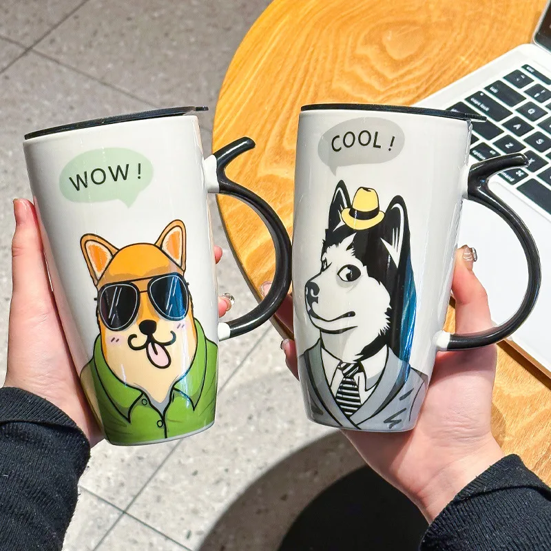 

580ML Cute Dogs Cats Fun Coffee Mug Ceramic Cup Women Men for Hot Cocoa Chocolate Christmas Boyfriend Girlfriend Unique Gift