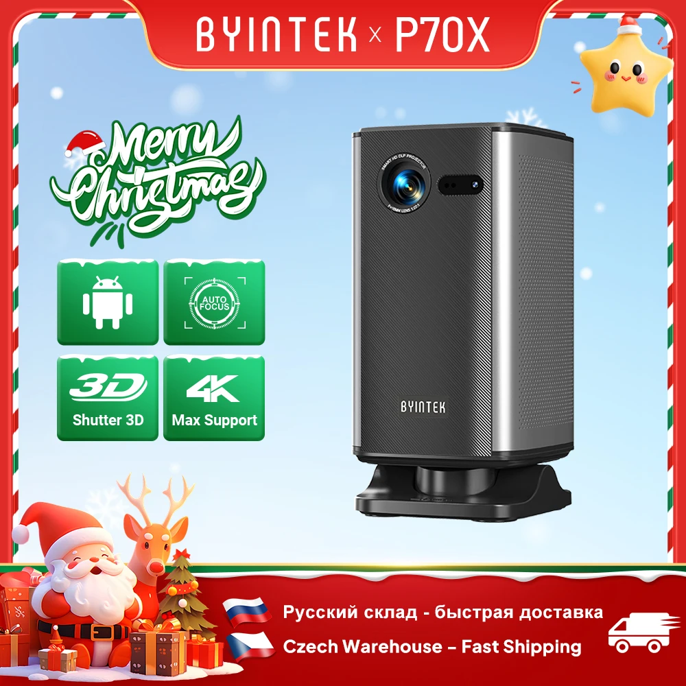 

Популярный мини-проектор BYINTEK P70 DLP 4K с 3D Android Wi-Fi 1080P Фильм-видео светодиод с батарейным проектором Часы в любом месте