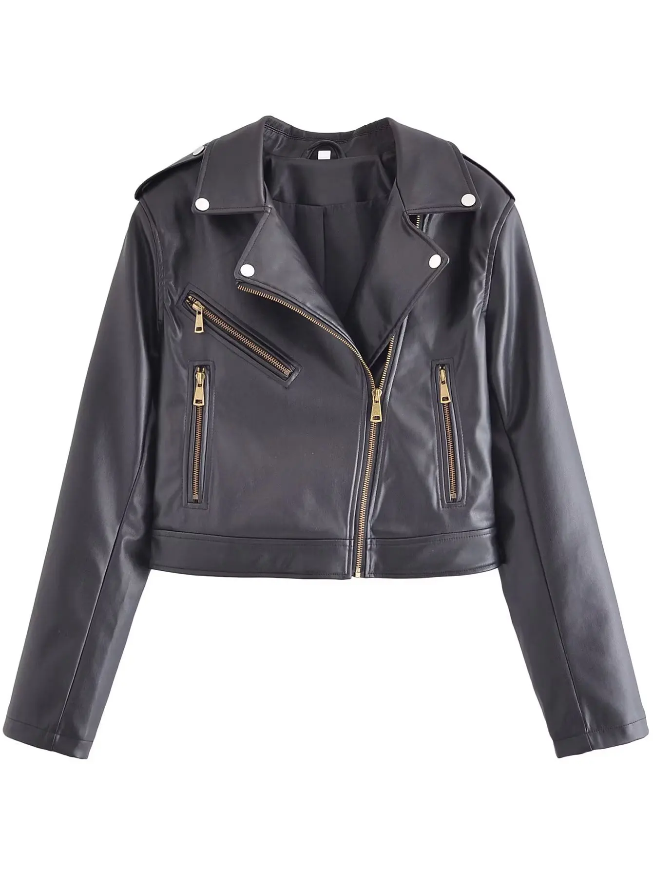 Blouson de motard en similicuir noir avec fermeture éclair, col rabattu, avec ceinture, nouvelle collection printemps-automne