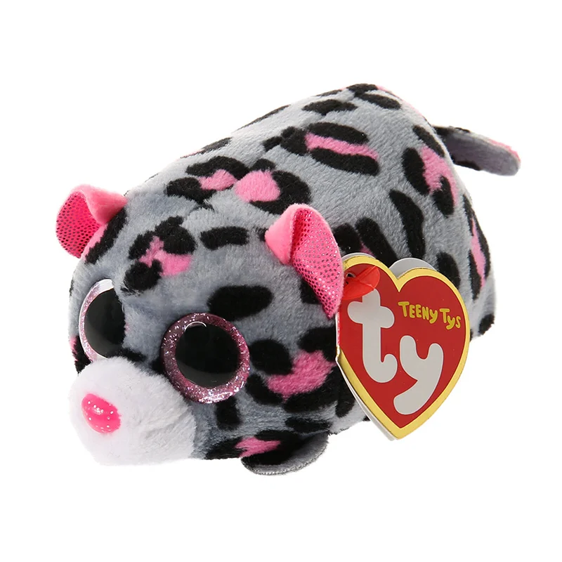 10CM Teeny Ty Big Eyes Beanie Plush Stuffed Animal Toy Cute Doll Gray Leopard Miles Children Christmas Birthday Kids Gifts