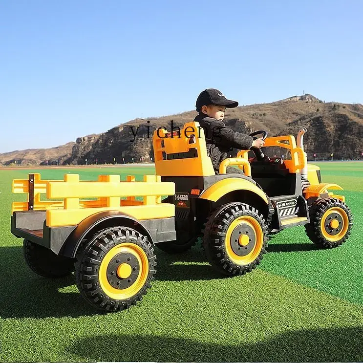 Tqh kendaraan traktor listrik portabel anak-anak, mainan mesin ekskavator kendali jarak jauh off-Road dengan ember