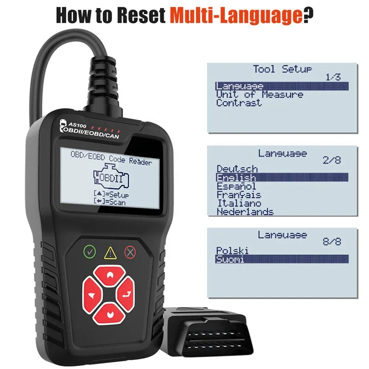 AS100 Automotive Fault Detector OBDII Engine Fault Light Clear