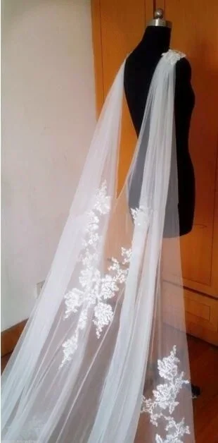 Cape de mariée en dentelle, châle blanc/ivoire, dos en V, avec appliques, voile Long, avec traîne