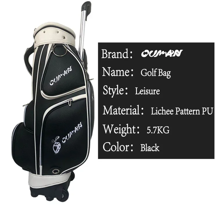 Clothes Bag with Wheels Easy To Carry Neoprene PU Lichee Pattern Waterproof Black Tour Golf Staff PU Bag