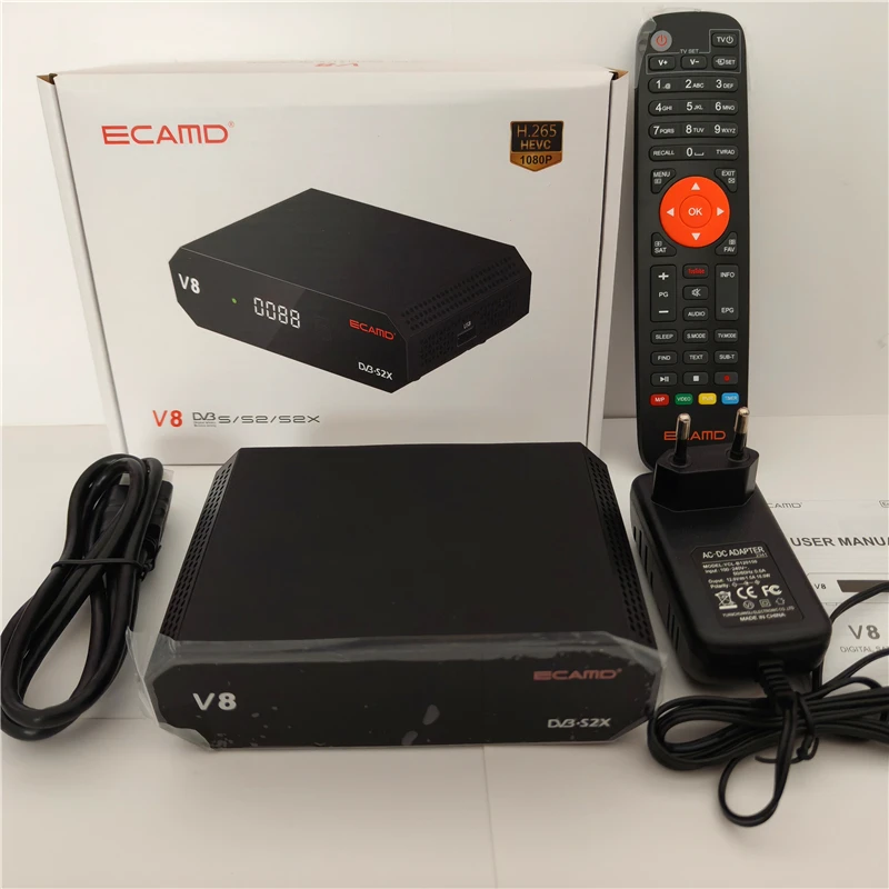 for Spain Italy EU ECAMD V8 Satellite TV Receiver DVB S/S2/S2X H.265 HEVC Built-in 2.4G WIFI Decoder Support Cccam Newcam Mgcam
