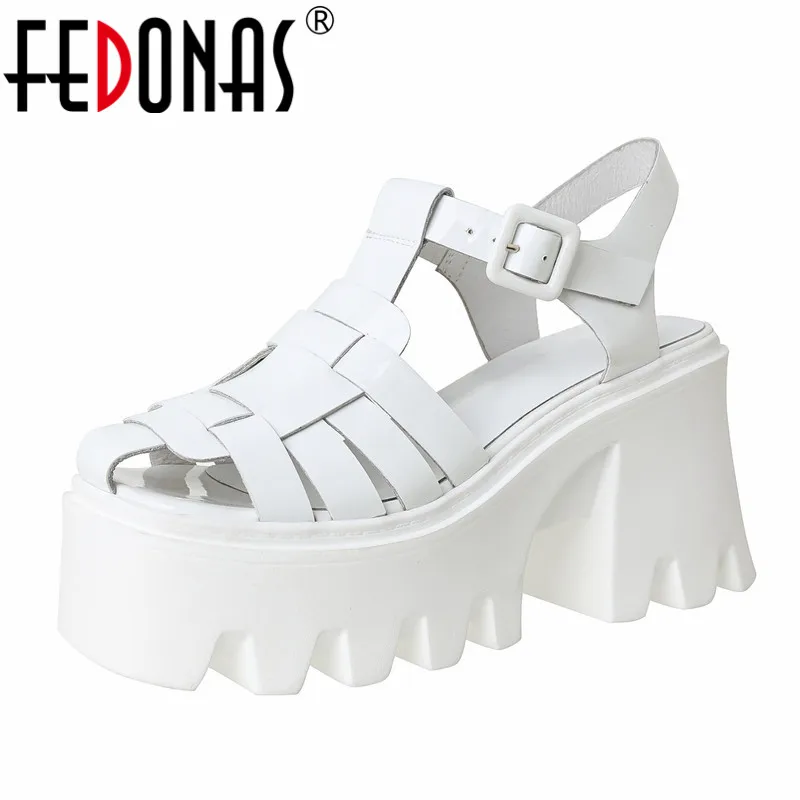 FEDONAS Super High Heels Gladiator Women Sandals Fashion Casual Weave Genuine Leather Platforms Shoes Woman 2025 Spring Summer