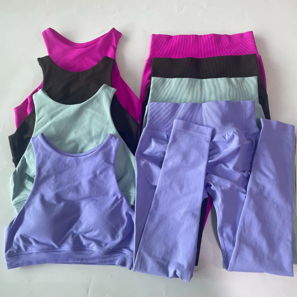 Pericic 2-teiliges Set Damen Racer Sport-BH High Waist Scrunch Bum Seam Yoga Leggings Sportanzug Fitnesskleidung Outfit Yoga-Set – Detail 8
