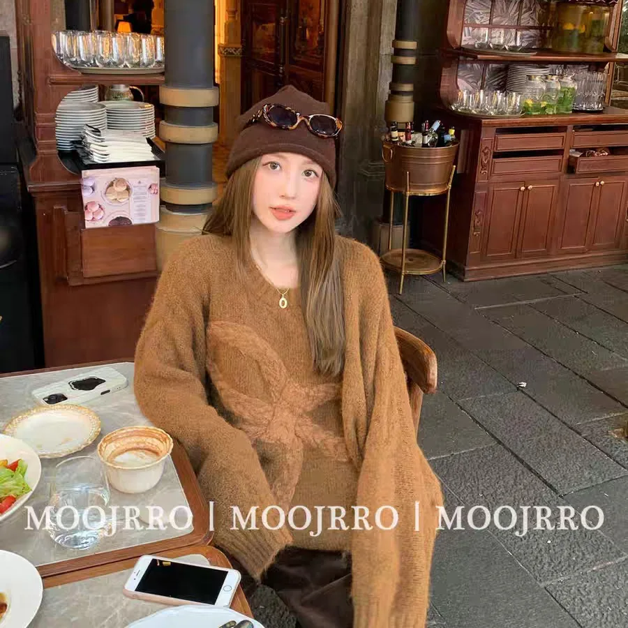 

Handmade Knitted Autumn Winter Sweater Women's Casual round Neck Soft Comfortable Loose Fit Long Sleeve Pullovers F366