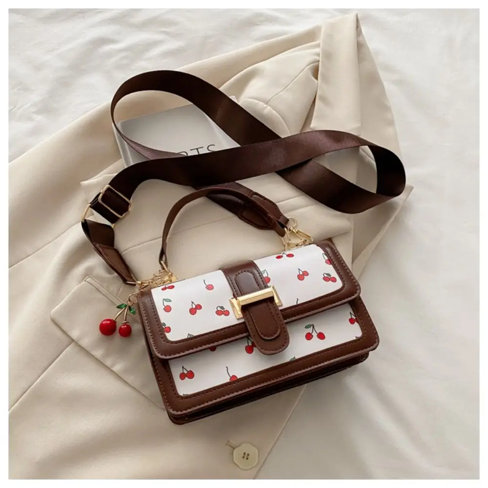 

Сумка через плечо с вишневым кулоном, сумка через плечо в корейском стиле, сумка через плечо с принтом, универсальная сумка для хранения, квадратная большая сумка для женщин/девочек