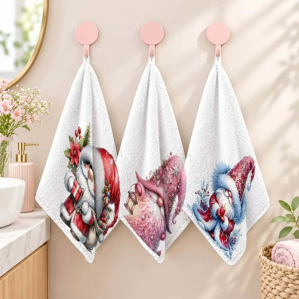 Christmas Gnomes Cute Printed Small Towel Polyester Cotton Hand Towel Soft Wiping Cloth For Home Bathroom Kitchen